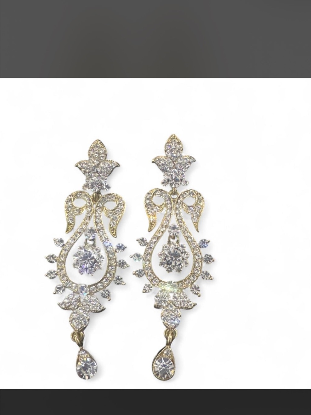 Gold-Tone Crystal Filigree Dangle Earrings - Sparkling Clear Stones